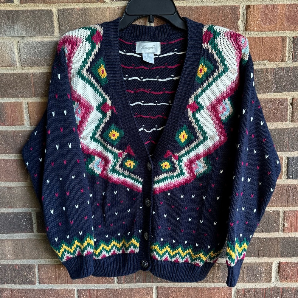 Vintage Navy Fair Isle Cardigan Sweater